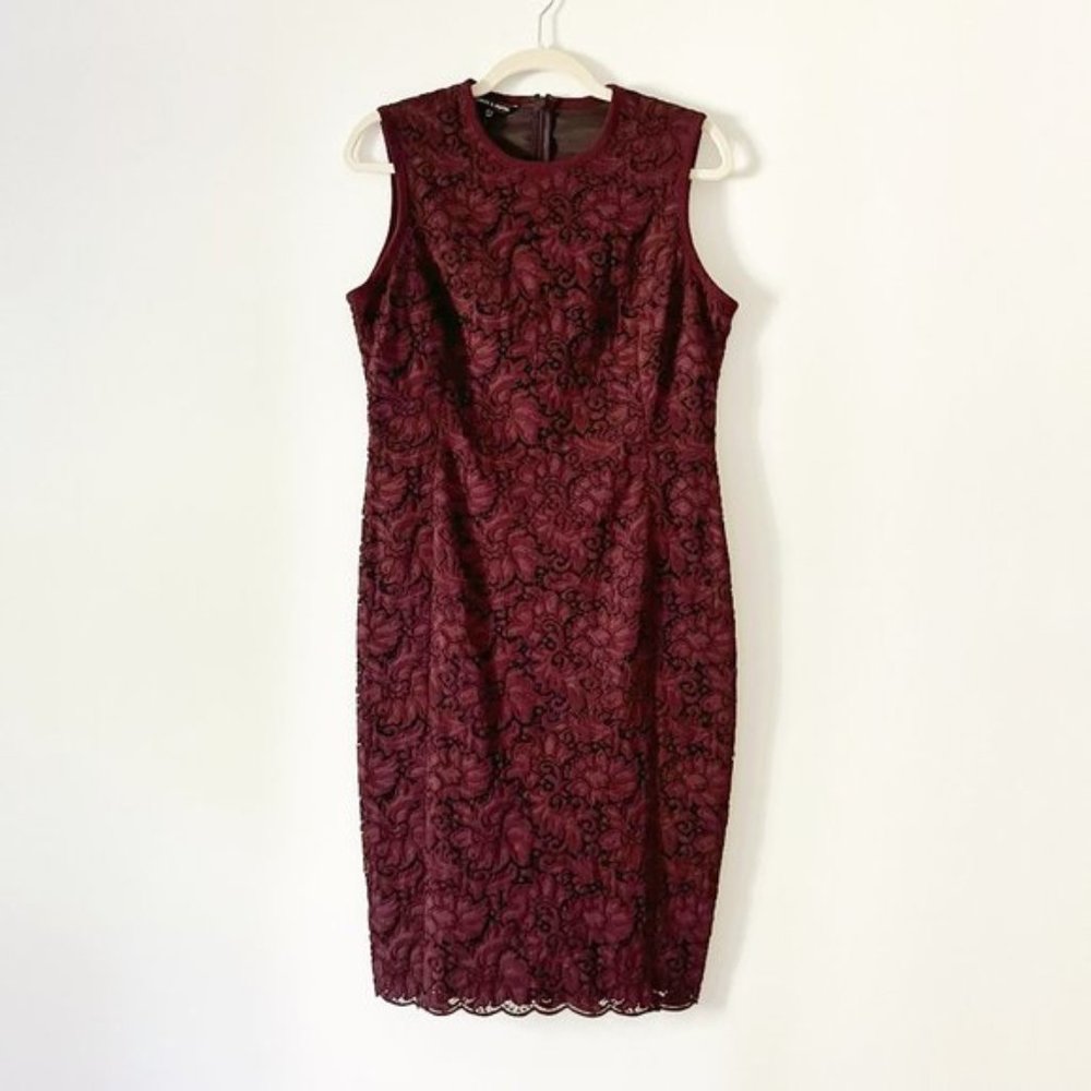 Judith & Charles Lace Sheath Bodycon Midi Dress in Burgundy Size 10